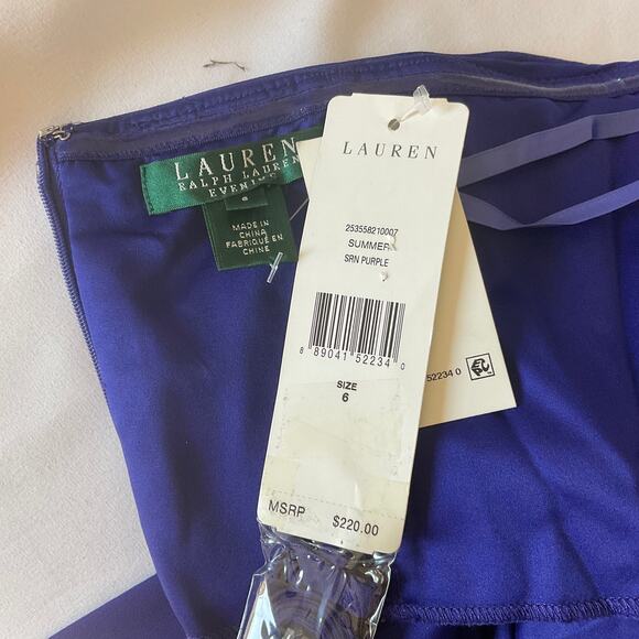 Ralph Lauren Strapless Pleated Chiffon A-Line Mini Cocktail Dress Purple Size 6 - Picture 10 of 13